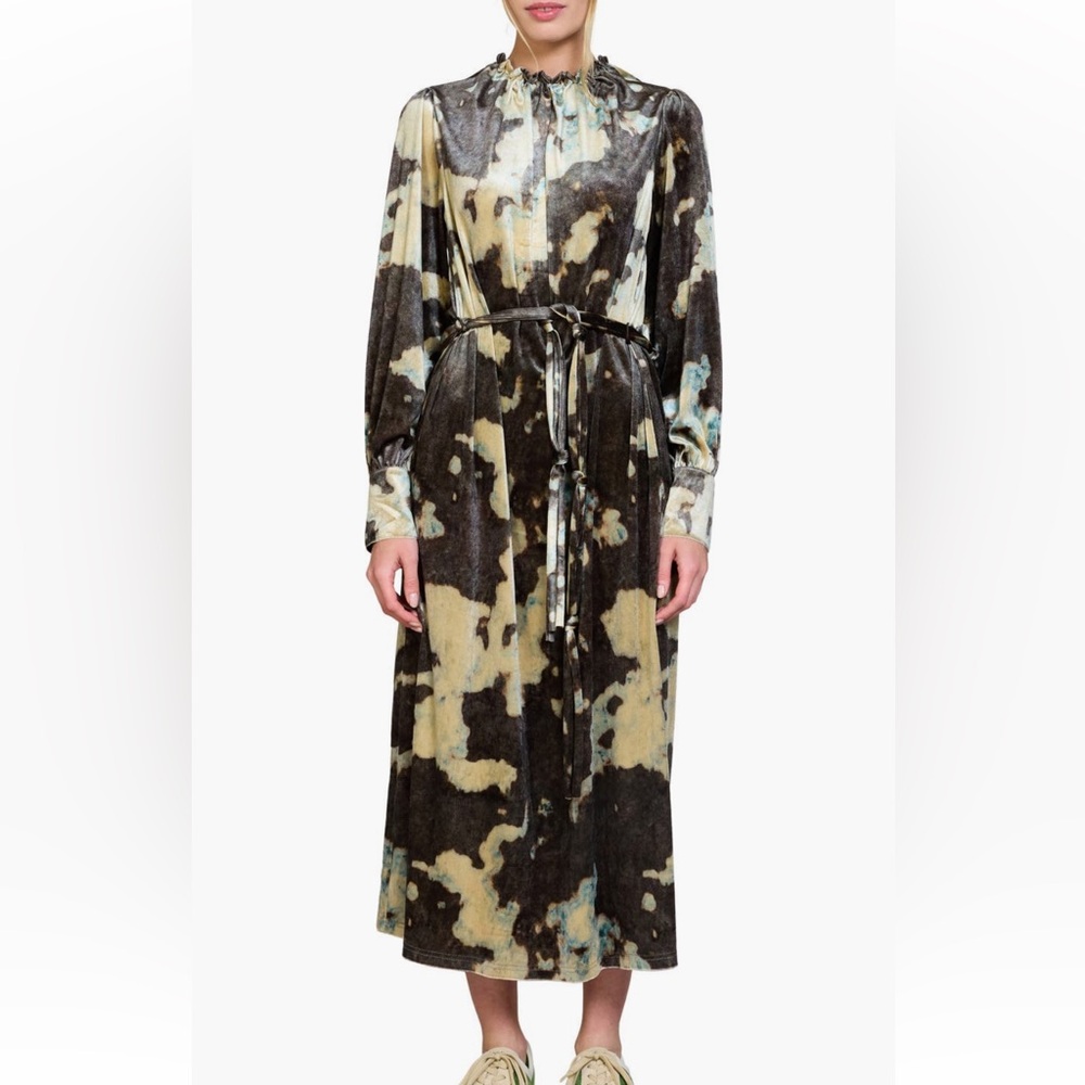 Abstract Print Long Sleeve Maxi Dress
